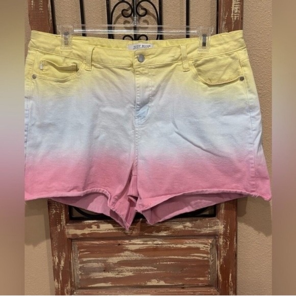 Judy Blue Pants - Judy Blue Yellow and Blue Jean Shorts Ombre Style
